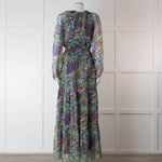 Ridley Multicolour Floral Silk Long Sleeve Tiered Dress