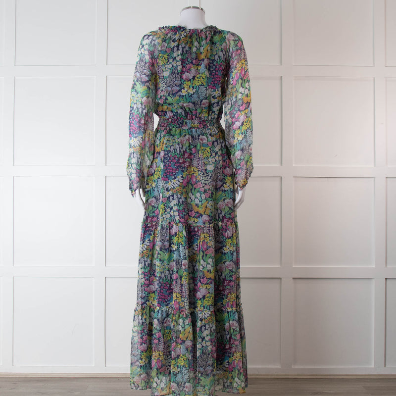 Ridley Multicolour Floral Silk Long Sleeve Tiered Dress
