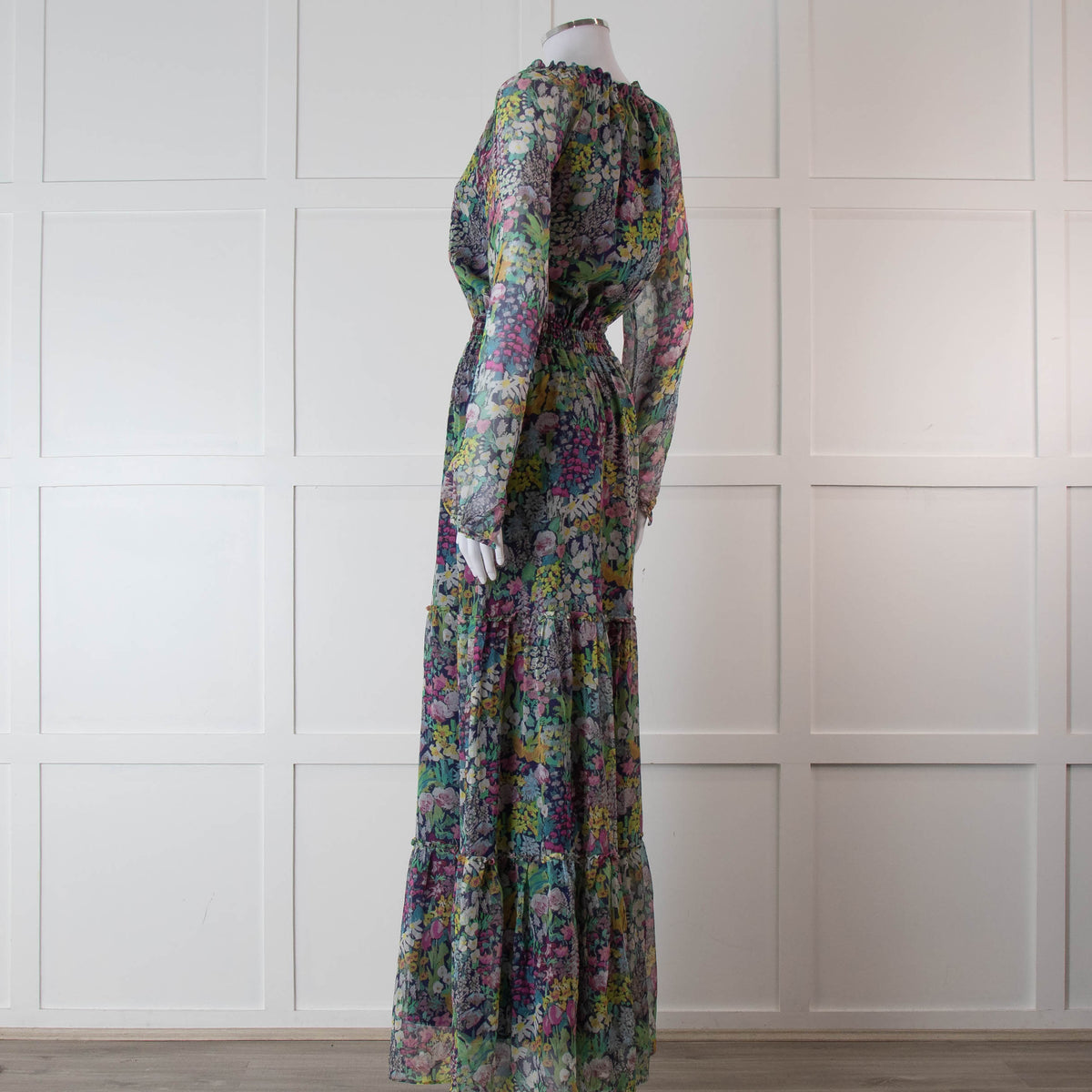 Ridley Multicolour Floral Silk Long Sleeve Tiered Dress