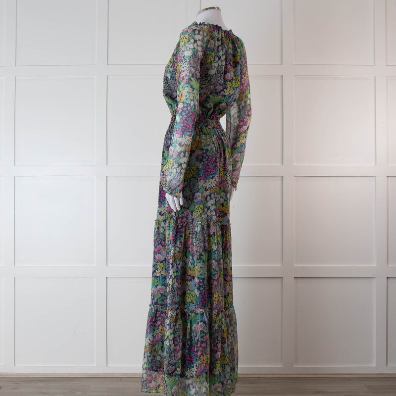 Ridley Multicolour Floral Silk Long Sleeve Tiered Dress