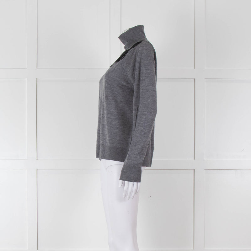Sandro Grey Turtleneck Jumper with Lace Inserts