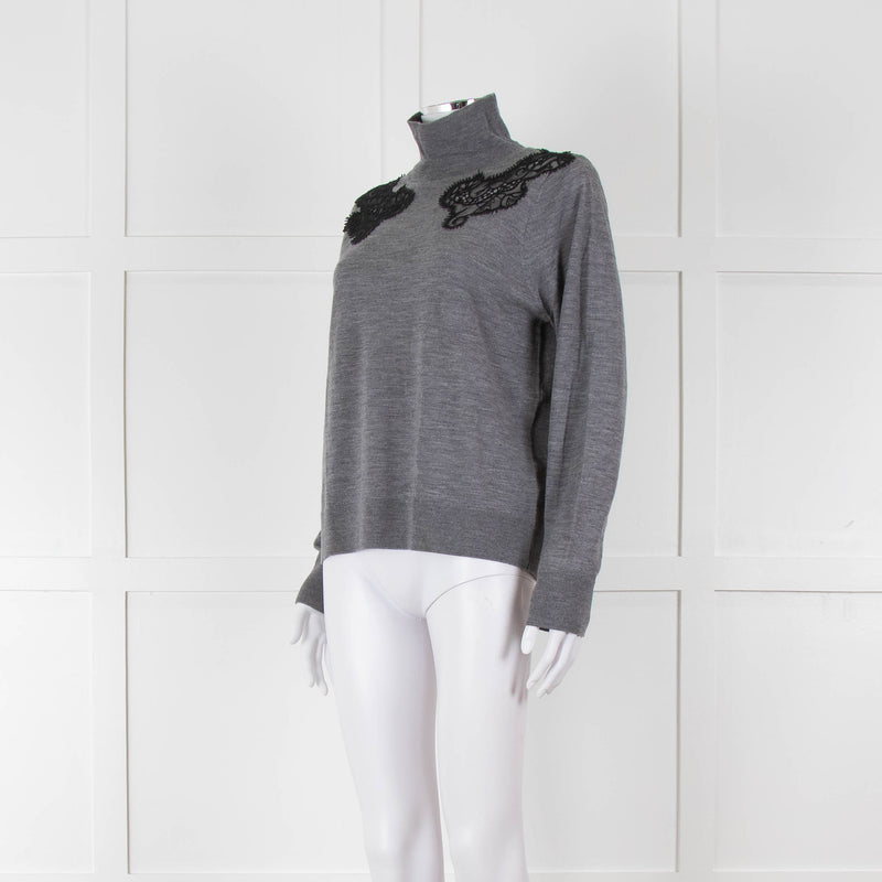 Sandro Grey Turtleneck Jumper with Lace Inserts