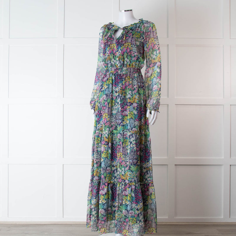 Ridley Multicolour Floral Silk Long Sleeve Tiered Dress