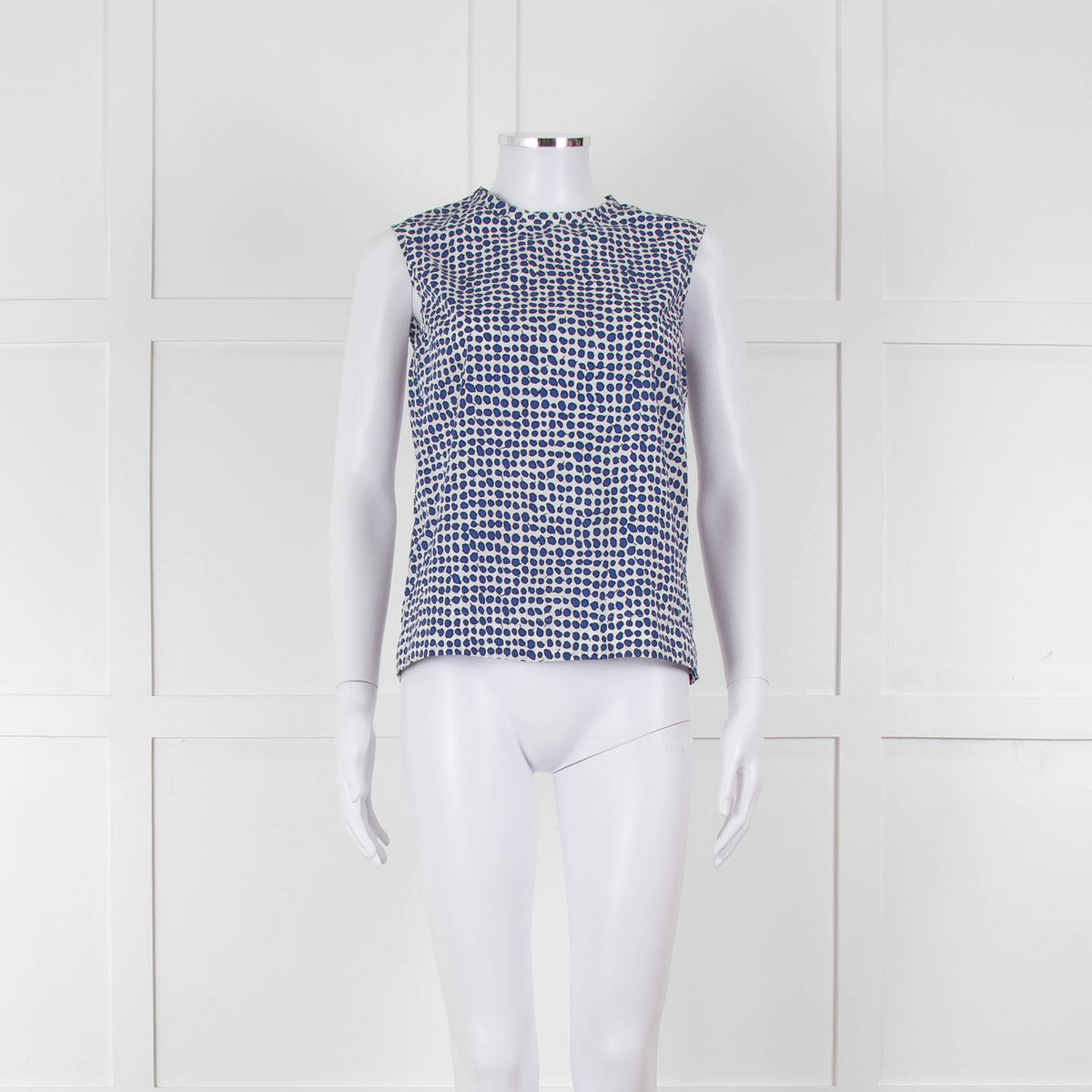 S Max Mara White Blue Cotton Sleeveless Top