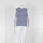 S Max Mara White Blue Cotton Sleeveless Top