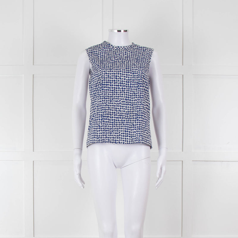 S Max Mara White Blue Cotton Sleeveless Top