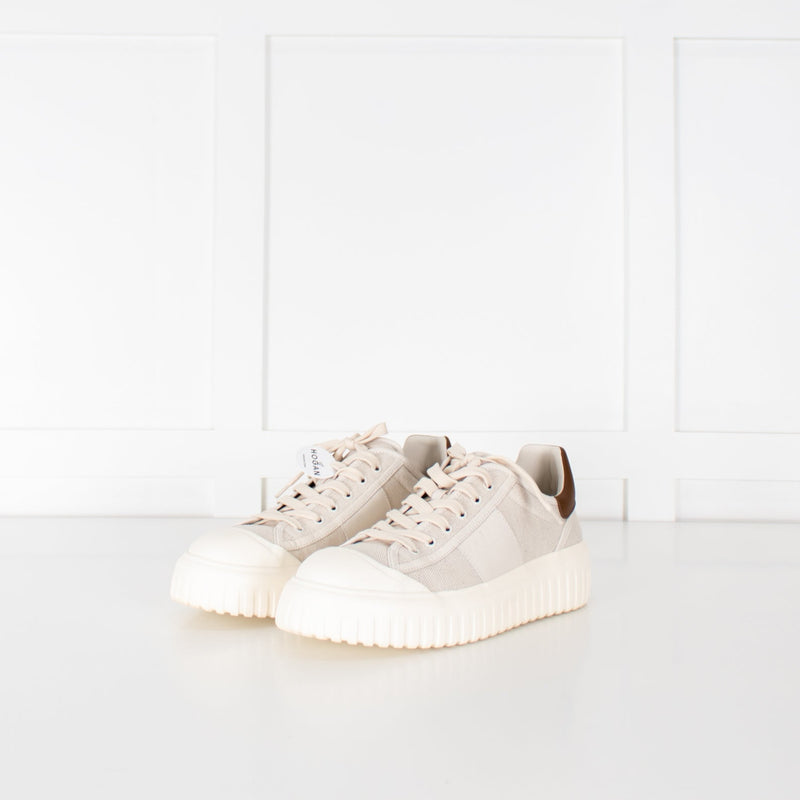 Hogan Cream Canvas H-Stripes Trainers
