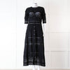 LoveShackFancy Black Cotton Lace Trim Button Up Maxi Dress