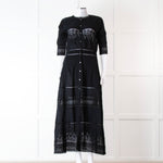 LoveShackFancy Black Cotton Lace Trim Button Up Maxi Dress