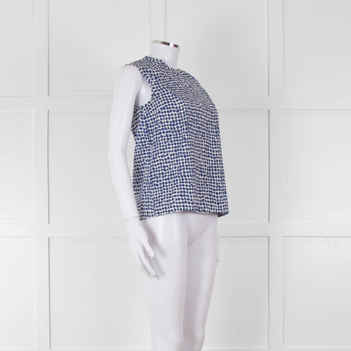 S Max Mara White Blue Cotton Sleeveless Top