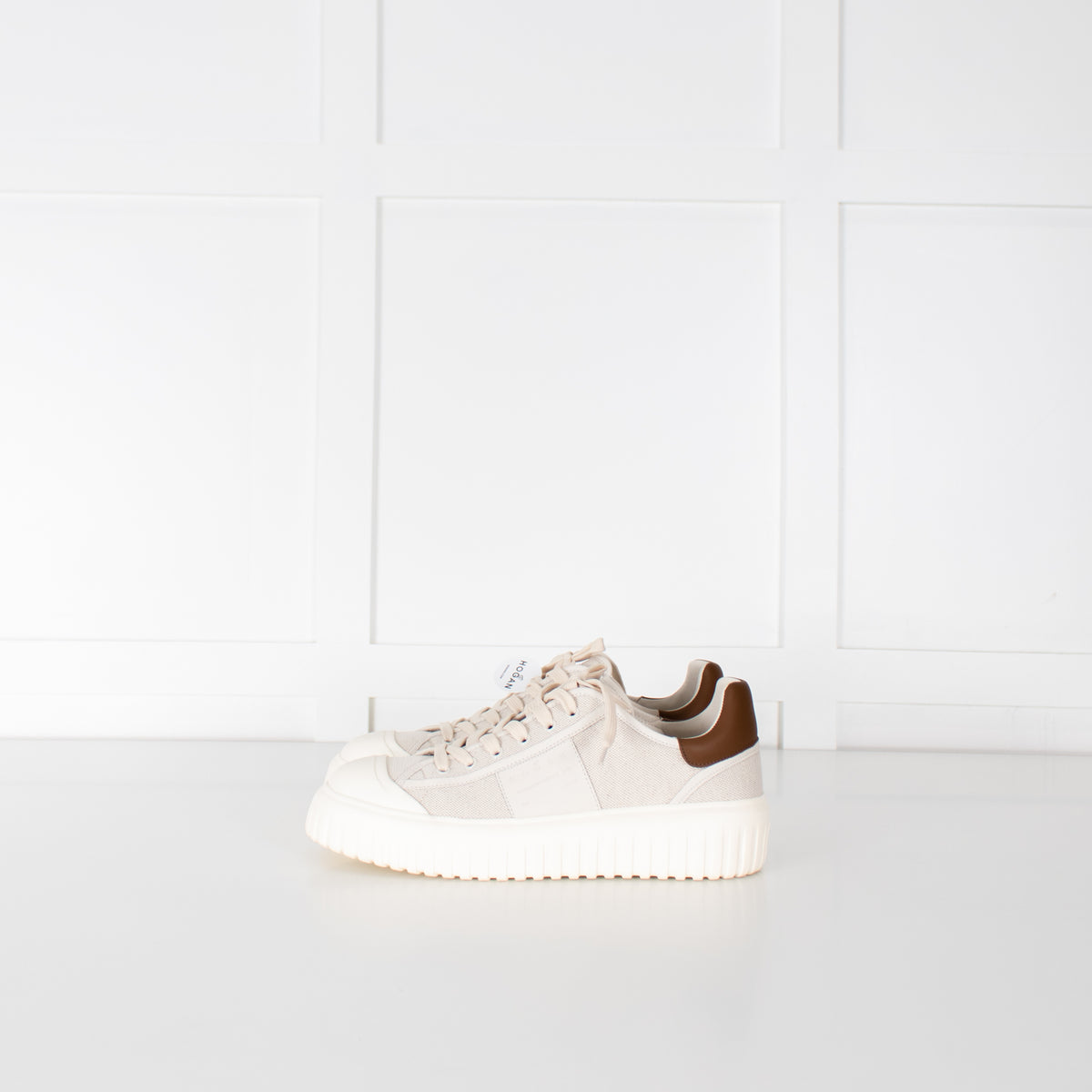 Hogan Cream Canvas H-Stripes Trainers