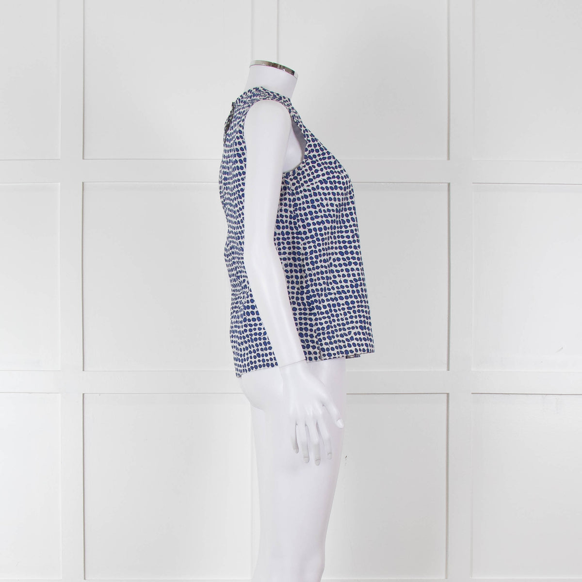 S Max Mara White Blue Cotton Sleeveless Top