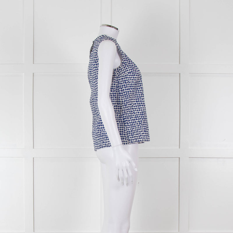 S Max Mara White Blue Cotton Sleeveless Top