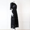LoveShackFancy Black Cotton Lace Trim Button Up Maxi Dress