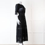 LoveShackFancy Black Cotton Lace Trim Button Up Maxi Dress