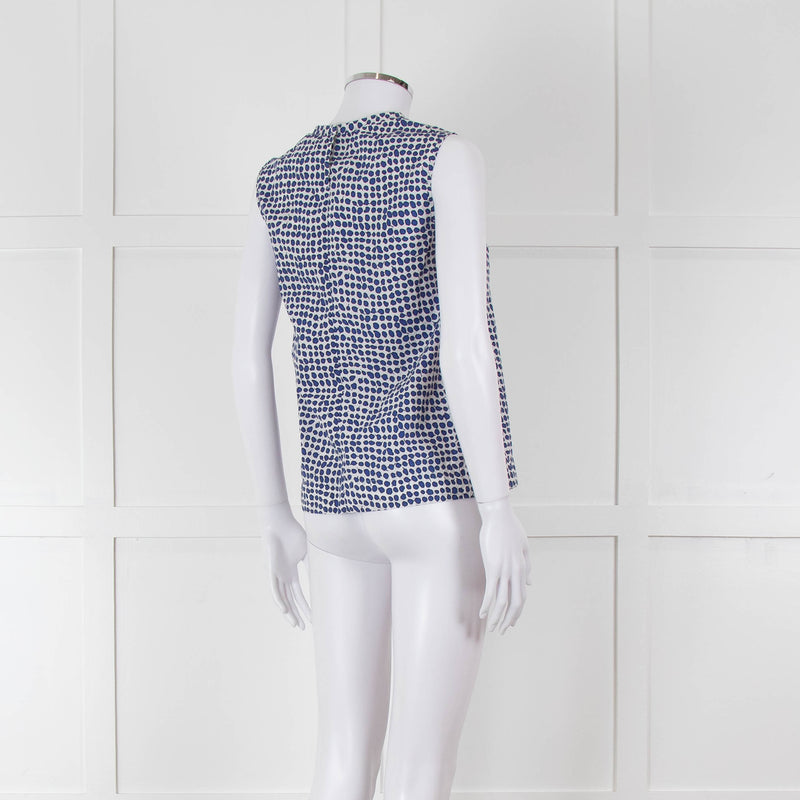 S Max Mara White Blue Cotton Sleeveless Top