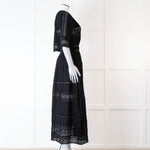 LoveShackFancy Black Cotton Lace Trim Button Up Maxi Dress