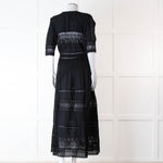 LoveShackFancy Black Cotton Lace Trim Button Up Maxi Dress