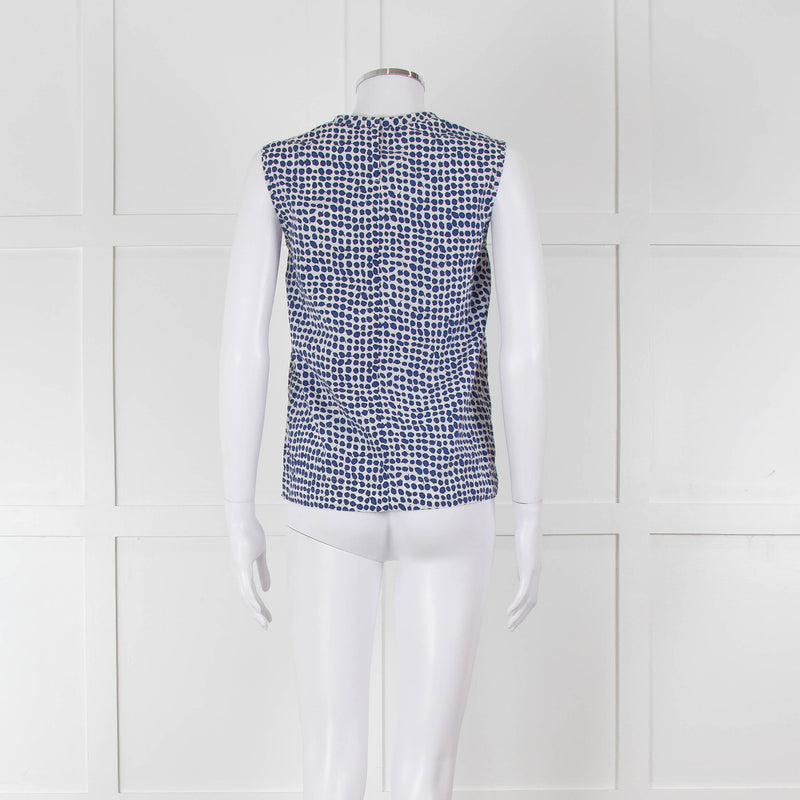 S Max Mara White Blue Cotton Sleeveless Top