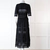 LoveShackFancy Black Cotton Lace Trim Button Up Maxi Dress