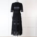 LoveShackFancy Black Cotton Lace Trim Button Up Maxi Dress