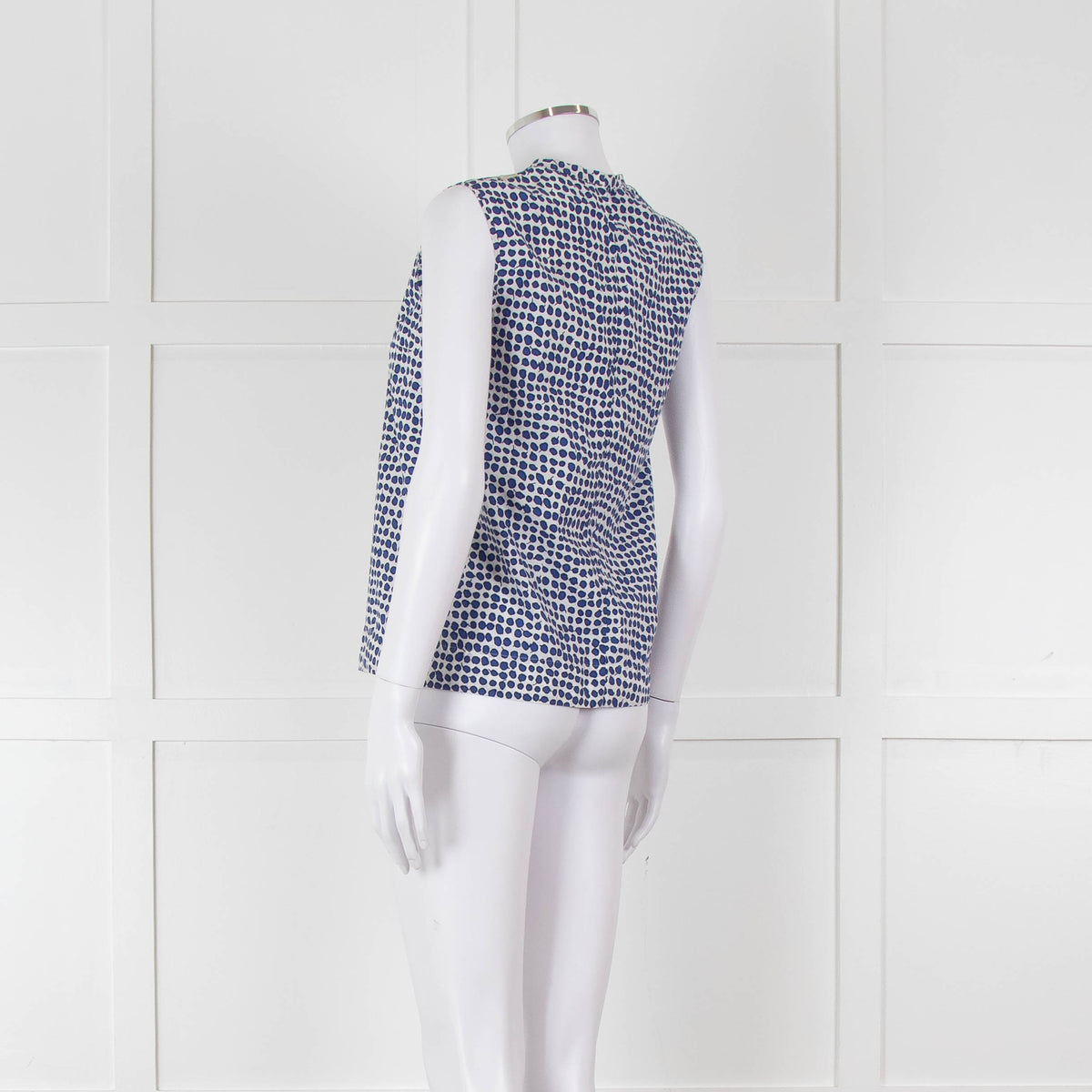 S Max Mara White Blue Cotton Sleeveless Top