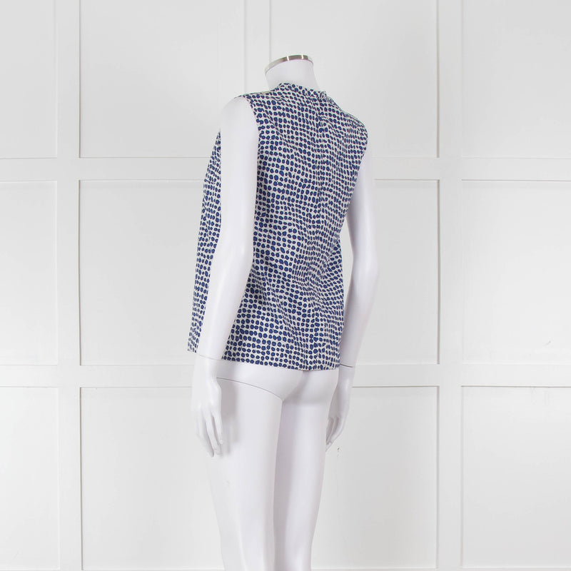 S Max Mara White Blue Cotton Sleeveless Top