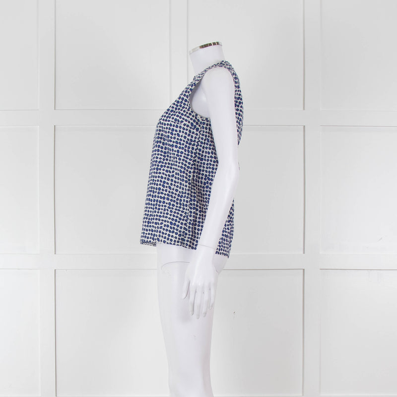 S Max Mara White Blue Cotton Sleeveless Top