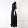 LoveShackFancy Black Cotton Lace Trim Button Up Maxi Dress