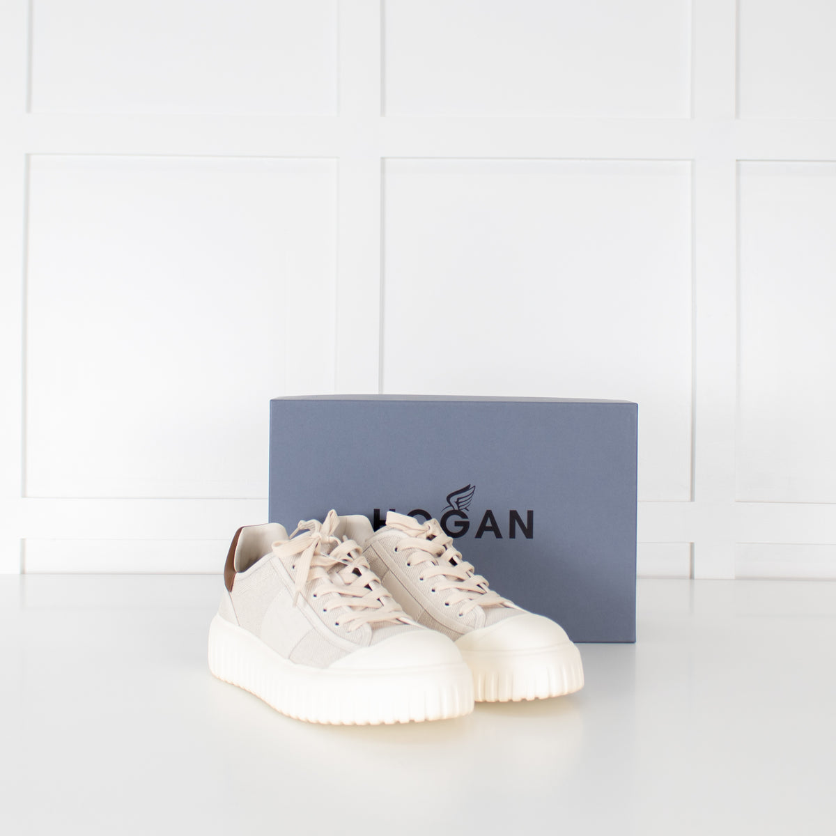 Hogan Cream Canvas H-Stripes Trainers