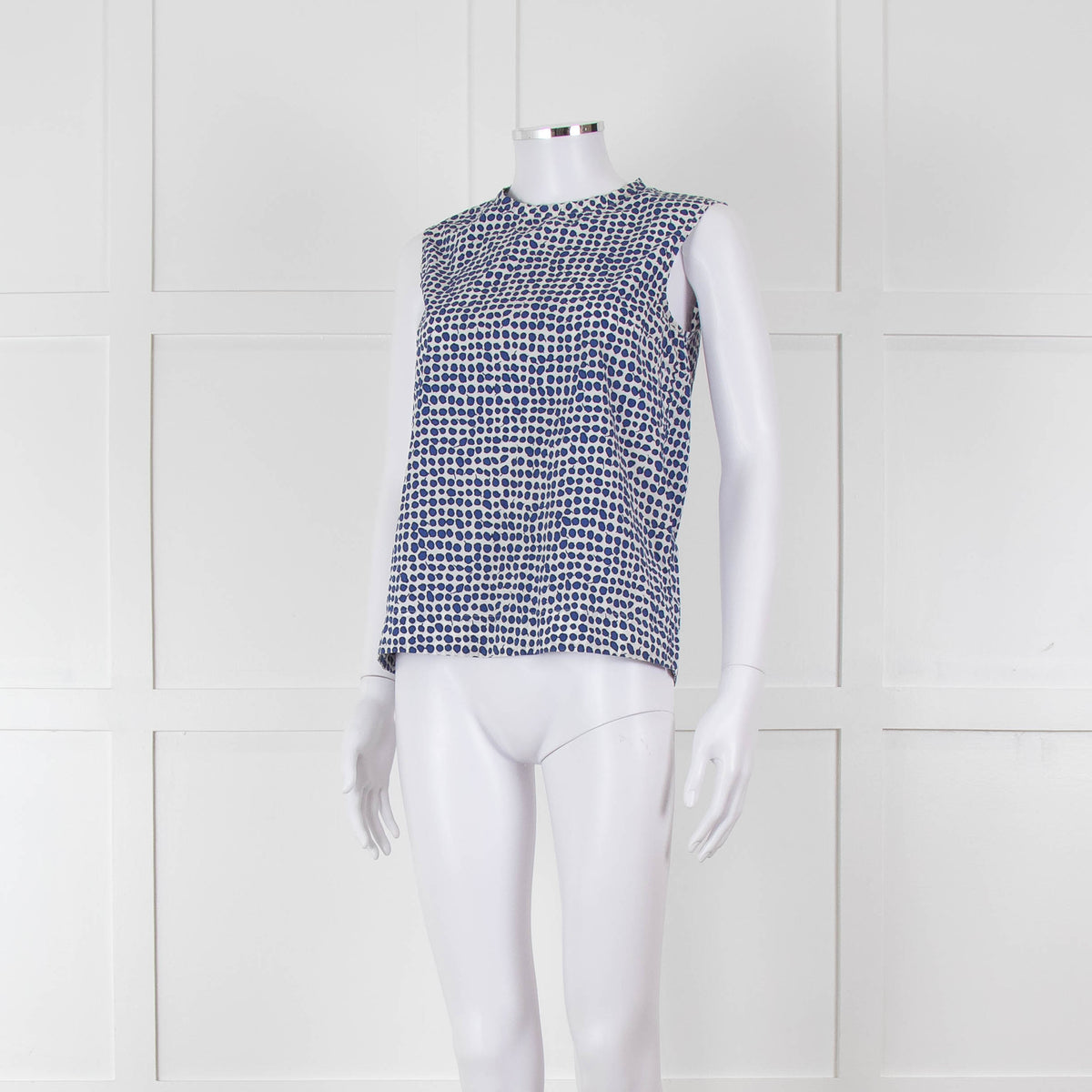 S Max Mara White Blue Cotton Sleeveless Top