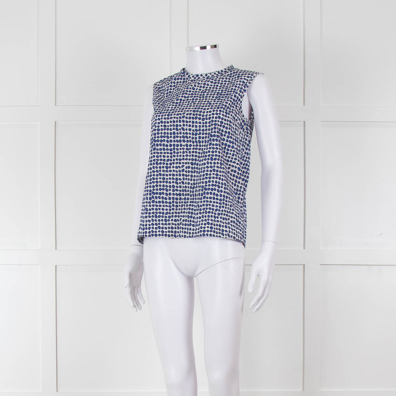 S Max Mara White Blue Cotton Sleeveless Top