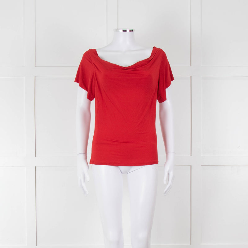 Max Mara Red Cowl Neck Short Sleeve Top