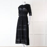 LoveShackFancy Black Cotton Lace Trim Button Up Maxi Dress