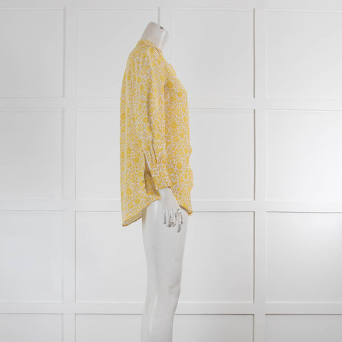 Really Wild Yellow Silk Patterned Collarless Shirt