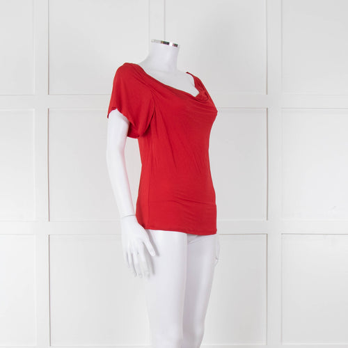 Max Mara Red Cowl Neck Short Sleeve Top