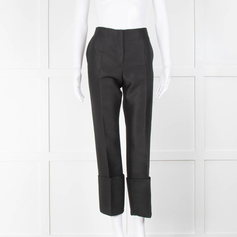 Celine Black Silk & Wool Mix Big Turn Up Trousers