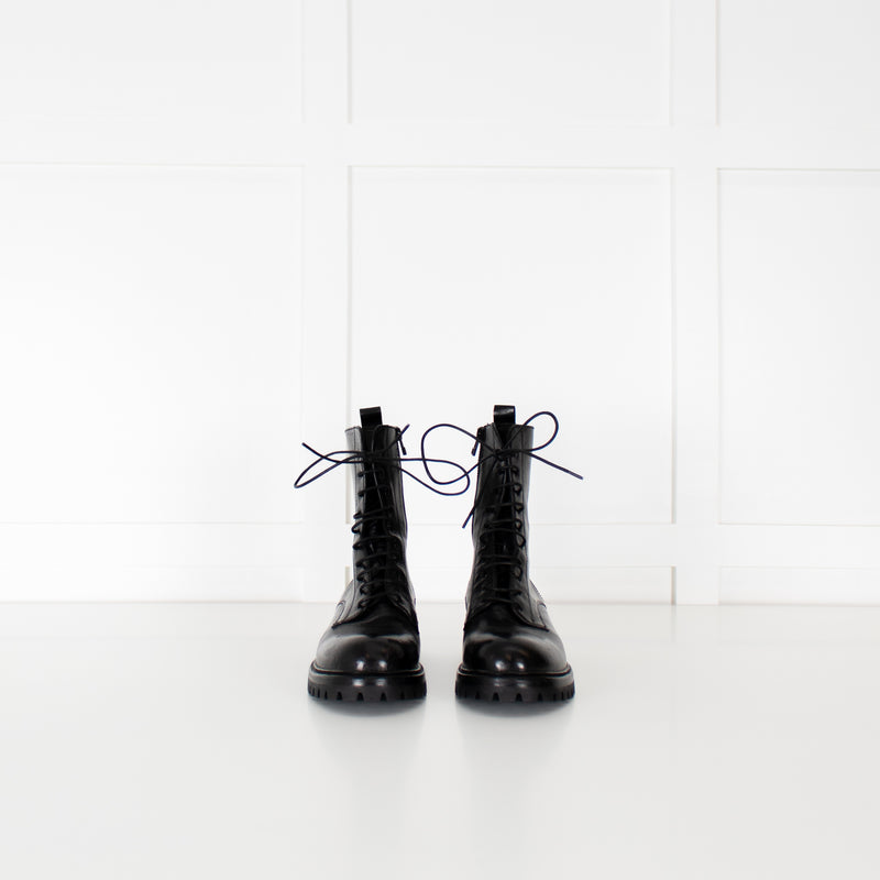 Untamed Street Black Leather Combat Boots