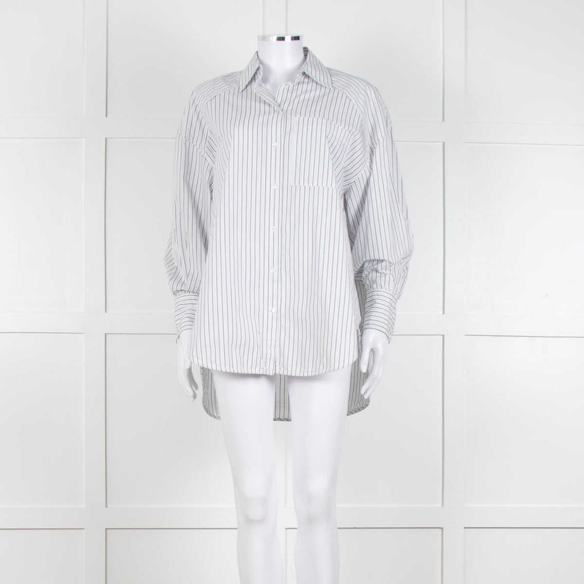 Second Female White Blue Double Pinstripe Long Sleeve Shirt