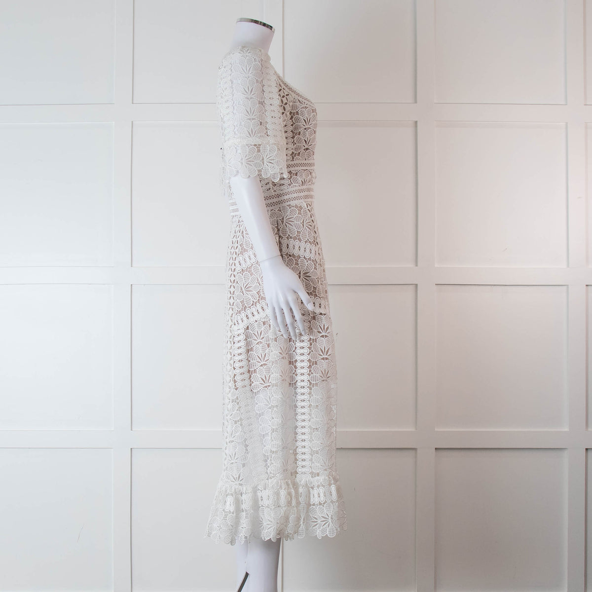 Self-Portrait White Lace Short Sleeve Midi Dress