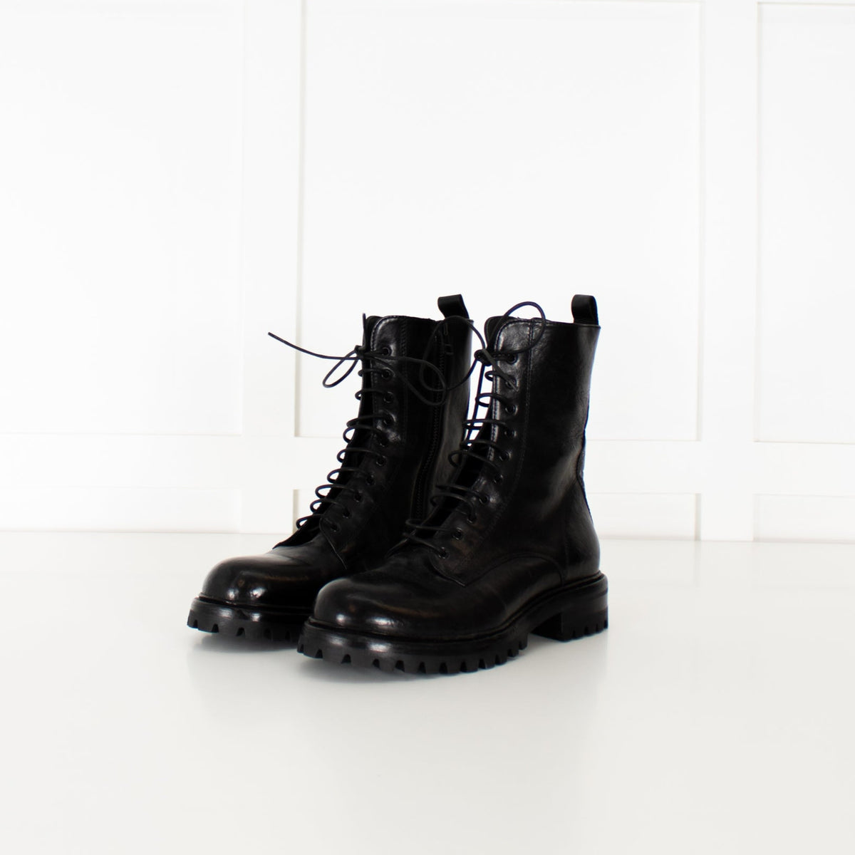 Untamed Street Black Leather Combat Boots
