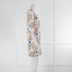 Diane von Furstenburg Blue and Taupe Patterned Silk Shift Dress