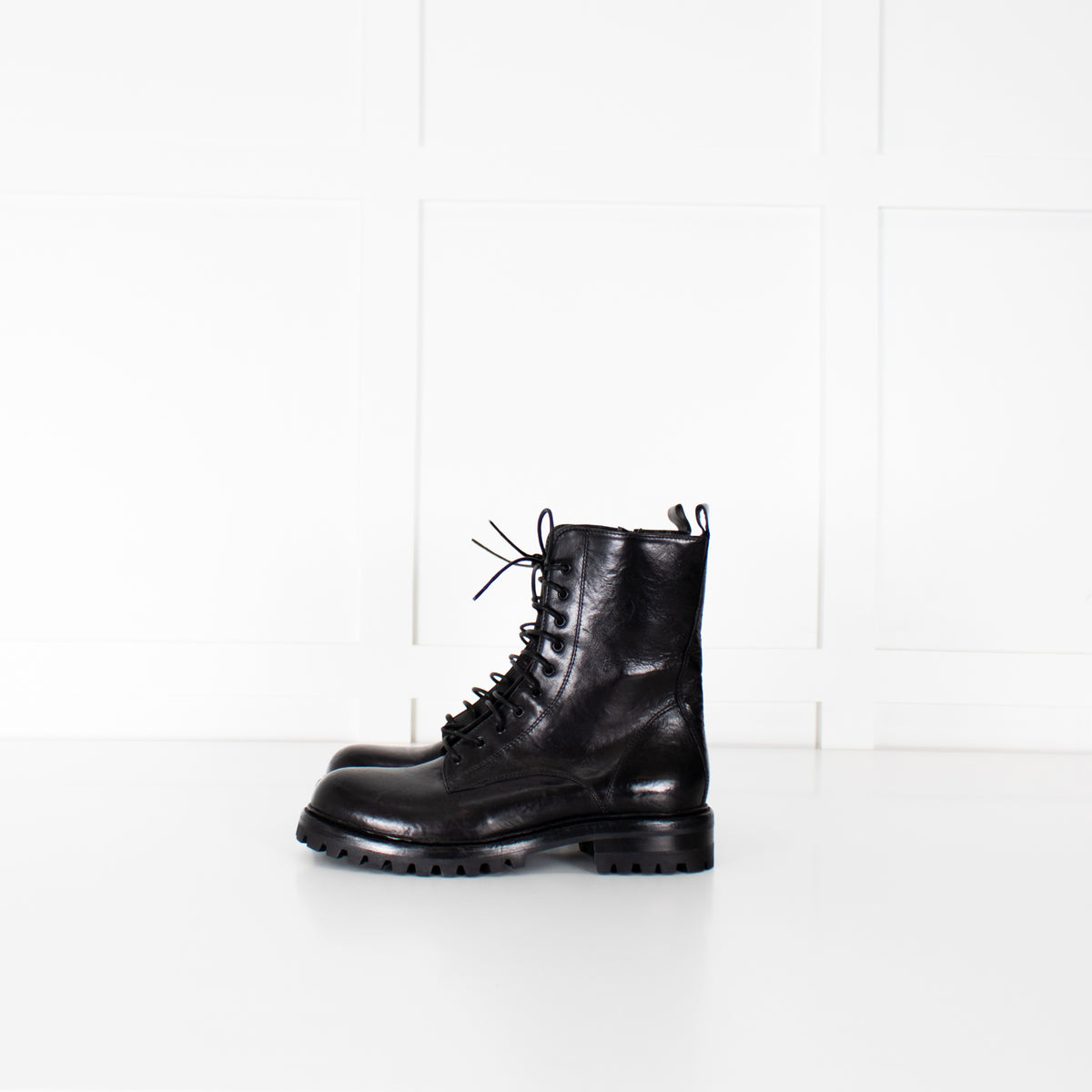 Untamed Street Black Leather Combat Boots
