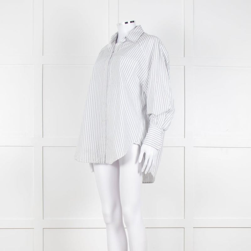 Second Female White Blue Double Pinstripe Long Sleeve Shirt
