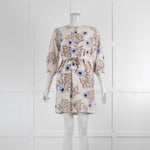 Diane von Furstenburg Blue and Taupe Patterned Silk Shift Dress