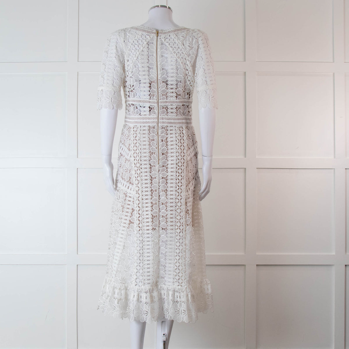 Self-Portrait White Lace Short Sleeve Midi Dress
