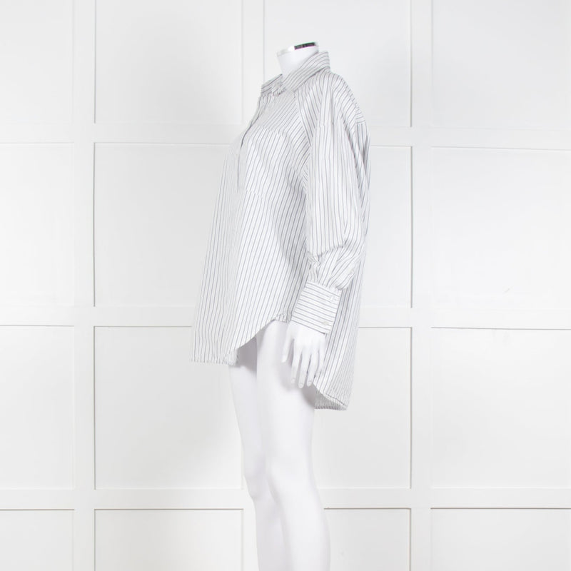 Second Female White Blue Double Pinstripe Long Sleeve Shirt