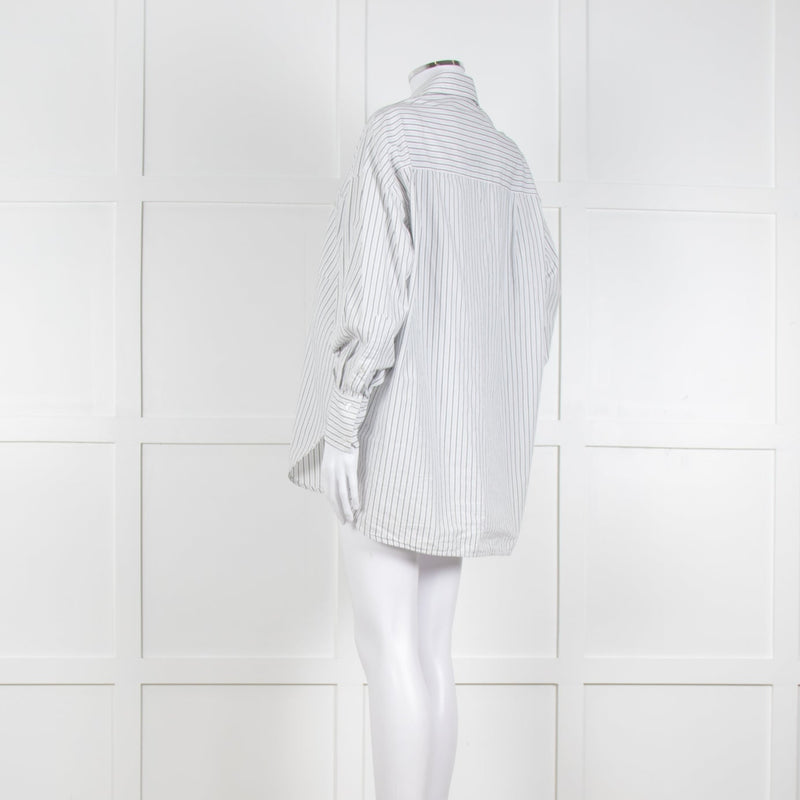 Second Female White Blue Double Pinstripe Long Sleeve Shirt