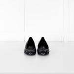 Chanel Black Quilted Block Heel Flats with Scallop Trim