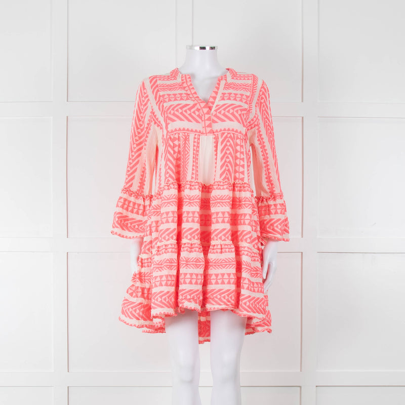 Devotion Twins White Neon Pink Tiered Short Kaftan